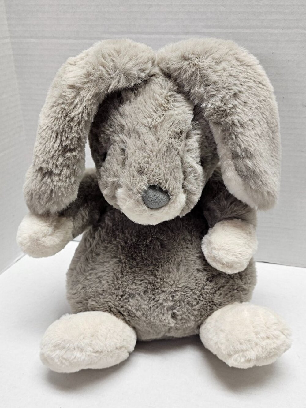 Rabbit Bunny Weighted Button Closure Plush Soft Gray Cream Animal KM 2330